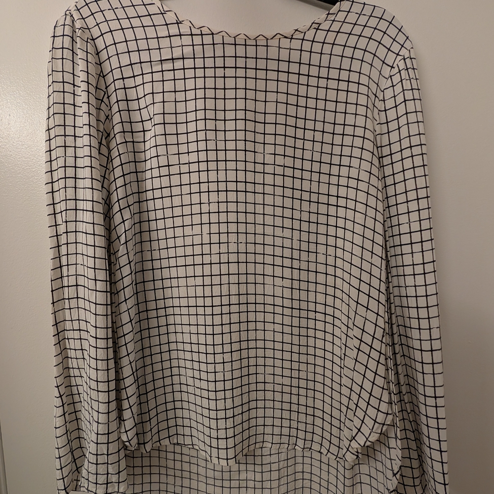 Zara Black and White Boxy Long Sleeve Blouse